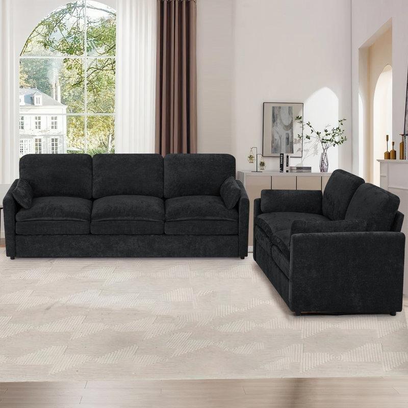 Şönil Kumaş Yastıklı 2 Parça Koltuk Takımı İkili ve Üçlü - 191991