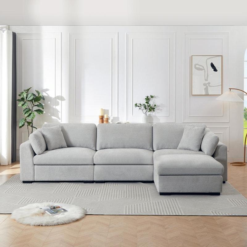 Şönil Kumaş Yönü Değiştirilebilir Modüler Köşe Koltuk Takımı Puf Dahil - 334 cm - 193999