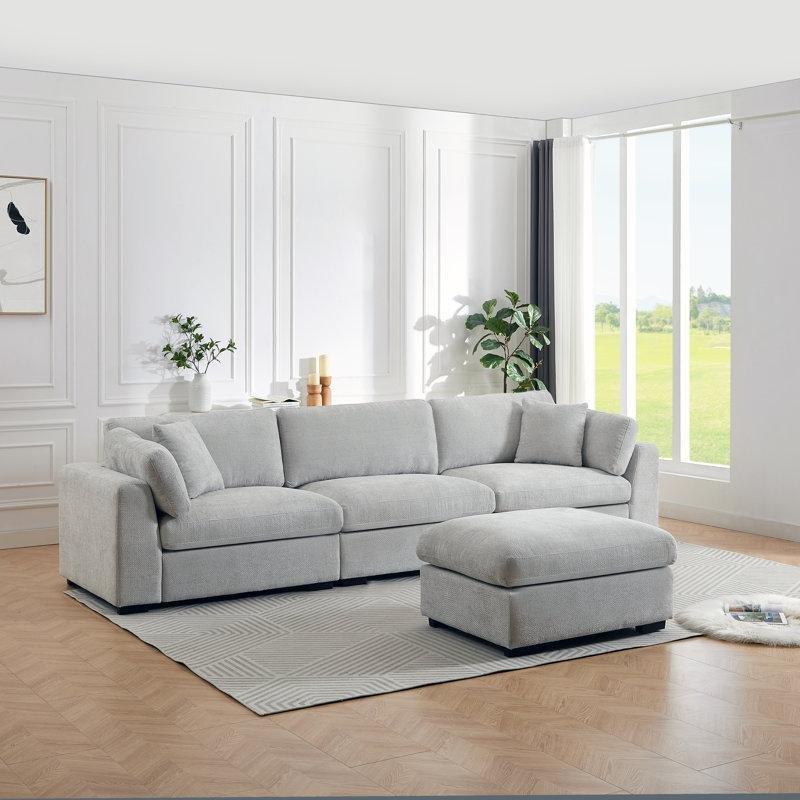 Şönil Kumaş Yönü Değiştirilebilir Modüler Köşe Koltuk Takımı Puf Dahil - 334 cm - 193999