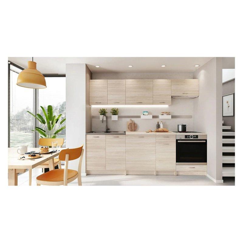 Sonoma Rengi Bej Tezgahlı 8 Parçalı Komple Mutfak Dolap Seti - 240 cm - 186580