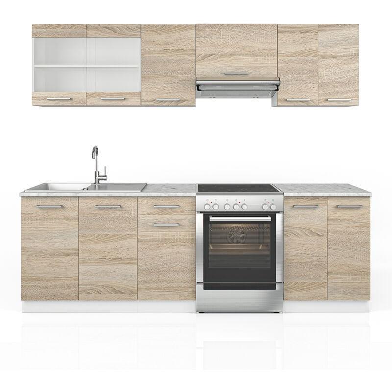 Sonoma ve Beyaz Mermer Desenli Tezgahlı Modüler Yonga Levha Mutfak Modeli - 240 cm - 186304