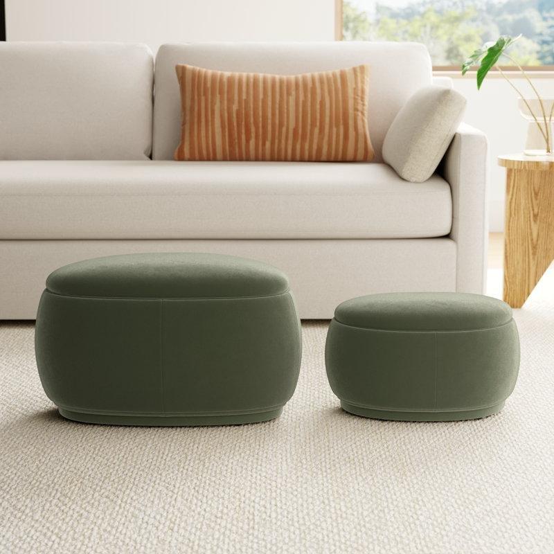 Soren Olivin Kadife 2li Set Sandıklı Oval Puf - 165142
