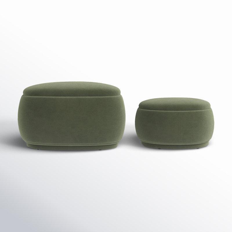 Soren Olivin Kadife 2li Set Sandıklı Oval Puf - 165142