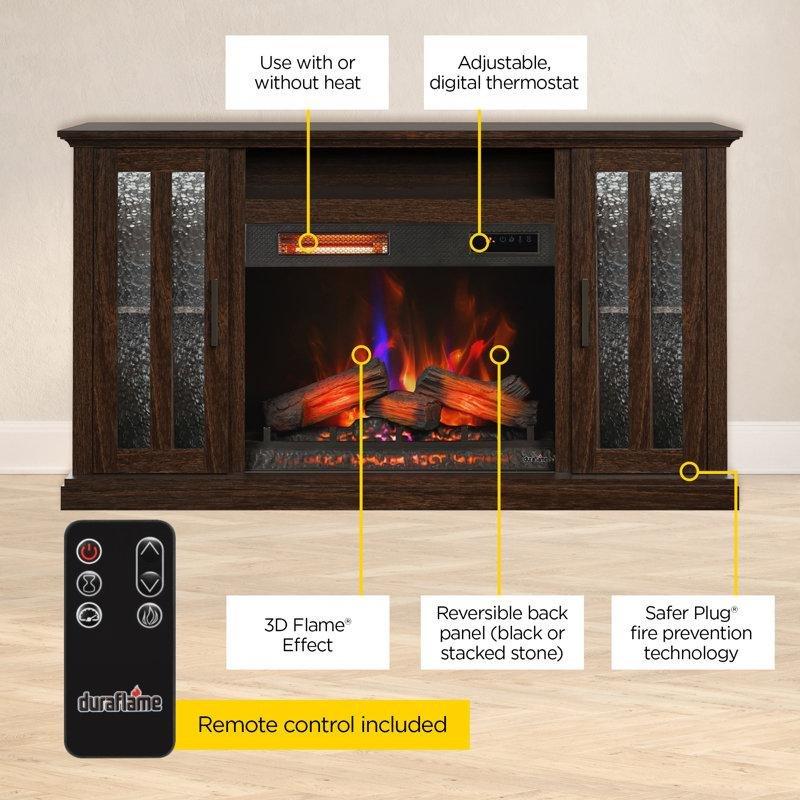 Stromburg Meşe MDF Cam Kapaklı Elektrikli Şömineli TV Ünitesi - 158 cm - 220912