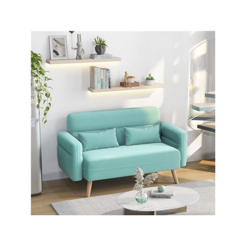 Su Yeşili Kumaş Ahşap Ayaklı İkili Koltuk - 119 cm - 206681