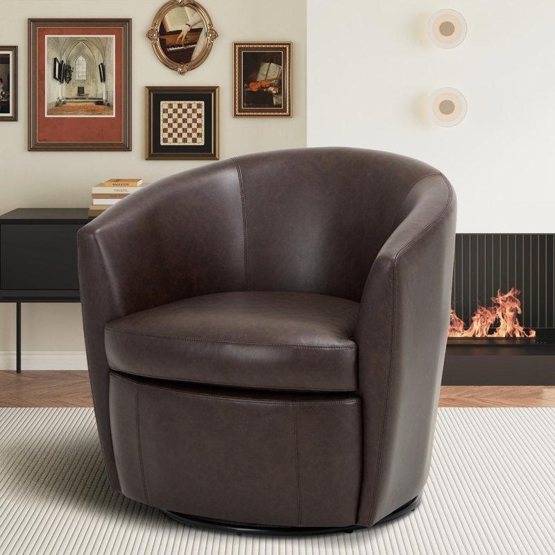 Suni Deri Dönebilen Fıçı Tasarım Tekli Koltuk - 79x76 cm - 202483