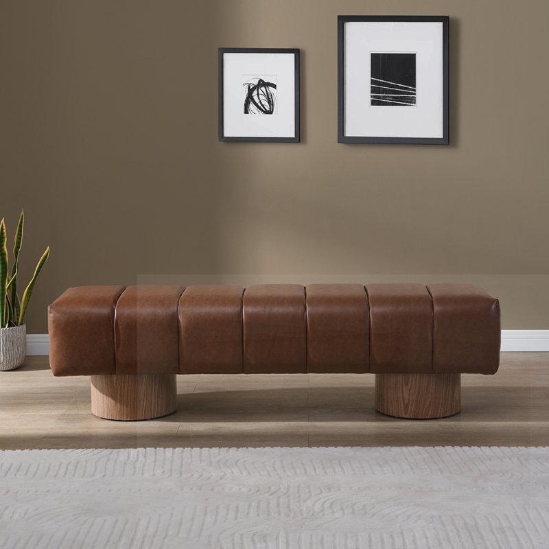 Suni Deri Döşemeli Kapitoneli Kauçuk Ağacı Ayaklı Montajsız Bench - 163 cm - 164143