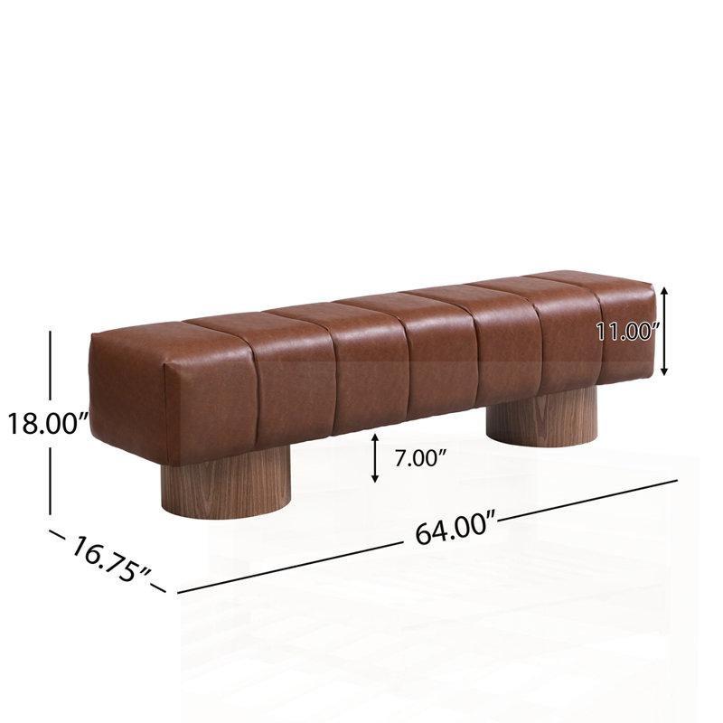 Suni Deri Döşemeli Kapitoneli Kauçuk Ağacı Ayaklı Montajsız Bench - 163 cm - 164143