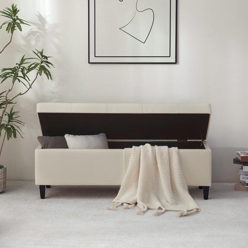 Suni Deri Döşemeli Kapitoneli Sandıklı Huş Ağacı Bench - 128 cm - 164569