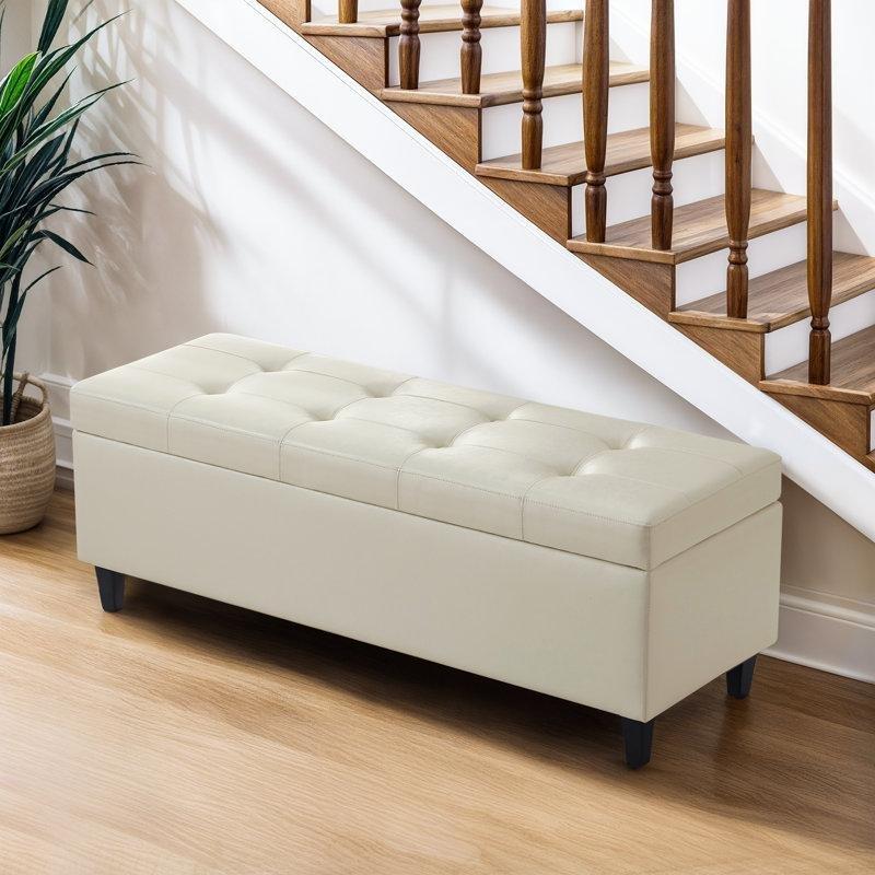 Suni Deri Döşemeli Kapitoneli Sandıklı Huş Ağacı Bench - 128 cm - 164569