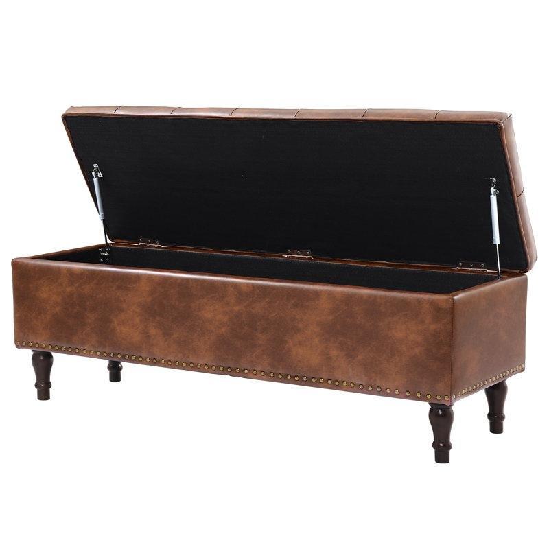 Suni Deri Döşemeli Kapitoneli Sandıklı Zımba Detaylı Bench - 130 cm - 164434