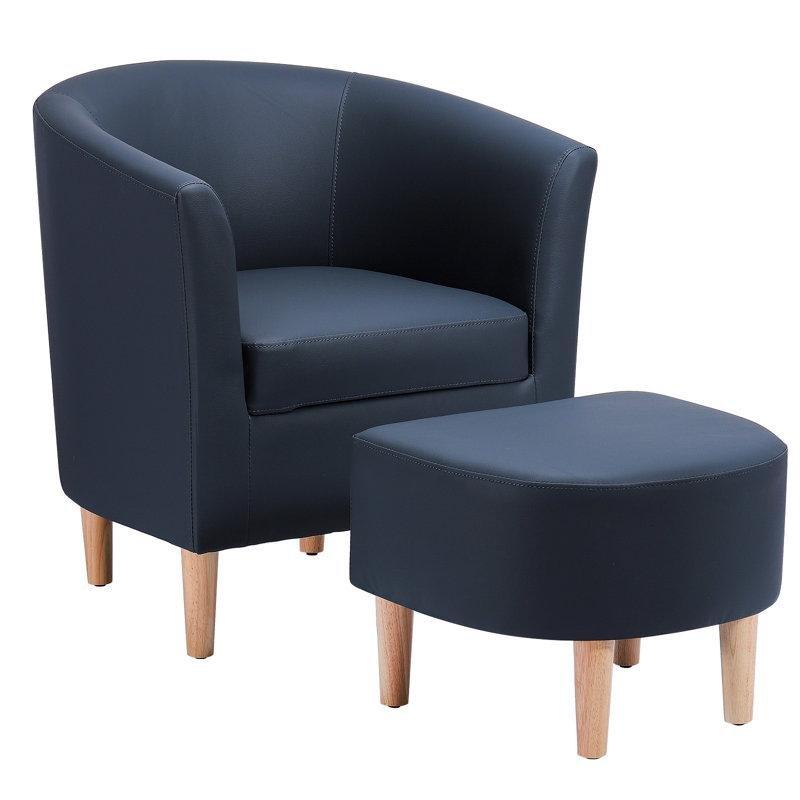 Suni Deri Döşemeli Masif Ahşap Ayaklı Puflu Fıçı Tasarım Tekli Koltuk - 69 cm - 203877