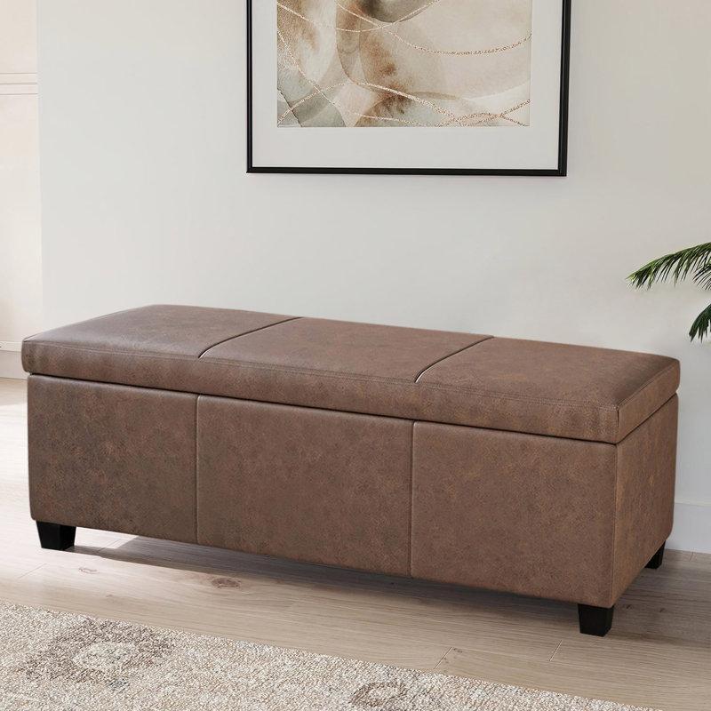 Suni Deri Döşemeli Masif Ahşap Ayaklı Sandıklı Dikdörtgen Puf - 119 cm - 165079