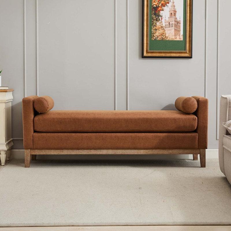 Suni Deri Döşemeli Yivli Ahşap Kollu Bench - 169 cm - 164239