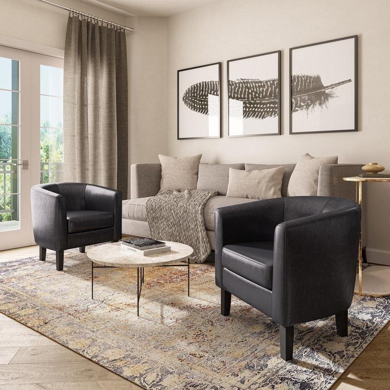 Suni Deri Fıçı Tasarım Masif Ahşap Ayaklı Tekli Koltuk - 67 cm - 204184