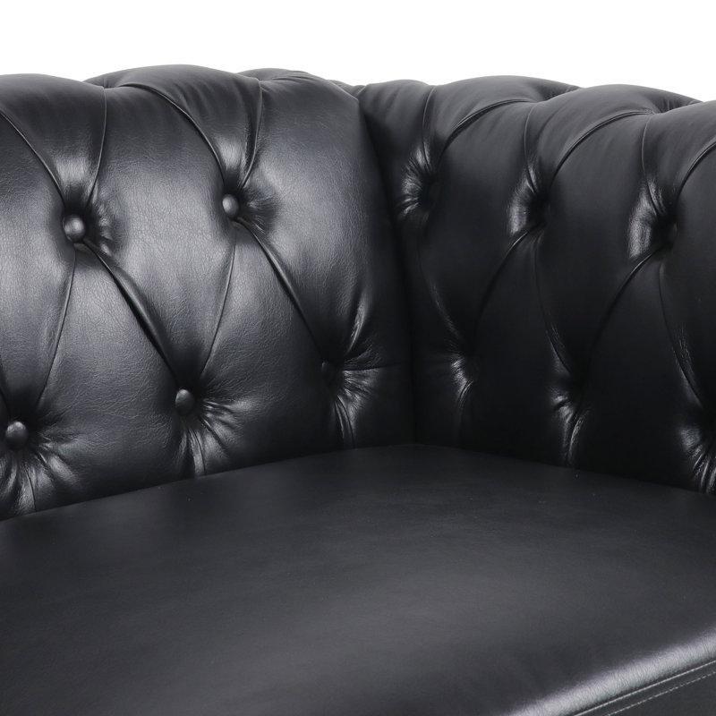 Suni Deri Kapitoneli Chesterfield İkili Koltuk - 158x82x73 cm - 207931