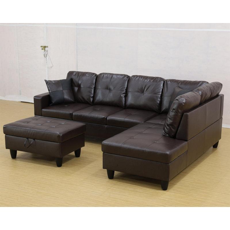 Suni Deri Kapitoneli Depolama Alanlı Modüler L Köşe Koltuk Takımı - 263 cm - 192822