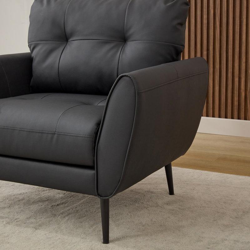 Suni Deri Kapitoneli Metal Ayaklı 2li Set Tekli Koltuk - 202866