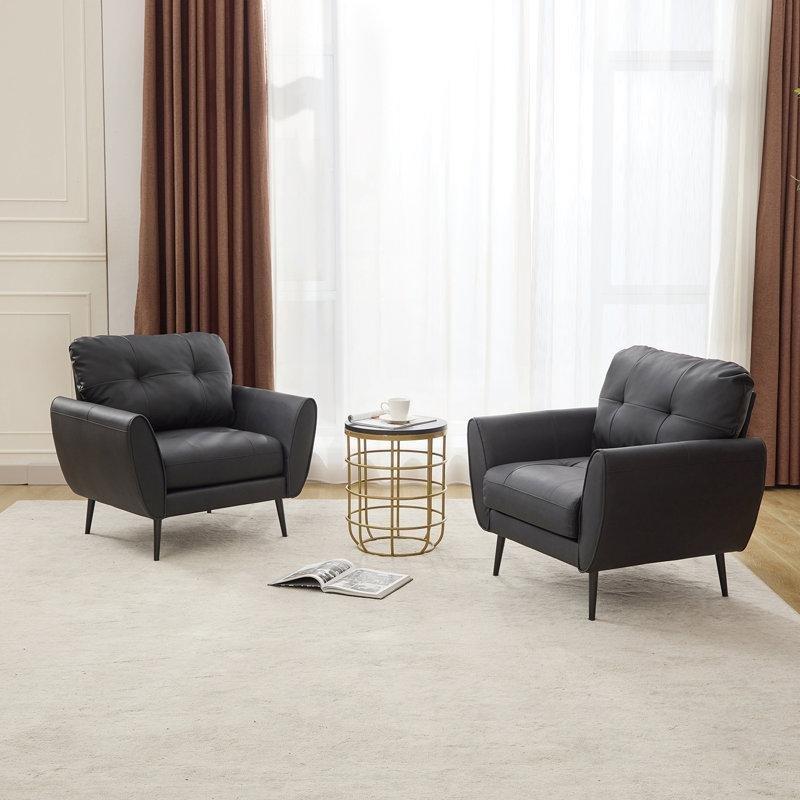 Suni Deri Kapitoneli Metal Ayaklı 2li Set Tekli Koltuk - 202866