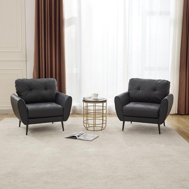 Suni Deri Kapitoneli Metal Ayaklı 2li Set Tekli Koltuk - 202866