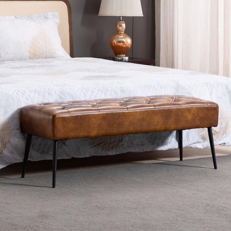 Suni Deri Kapitoneli Metal Ayaklı Bench - 113 cm - 164650