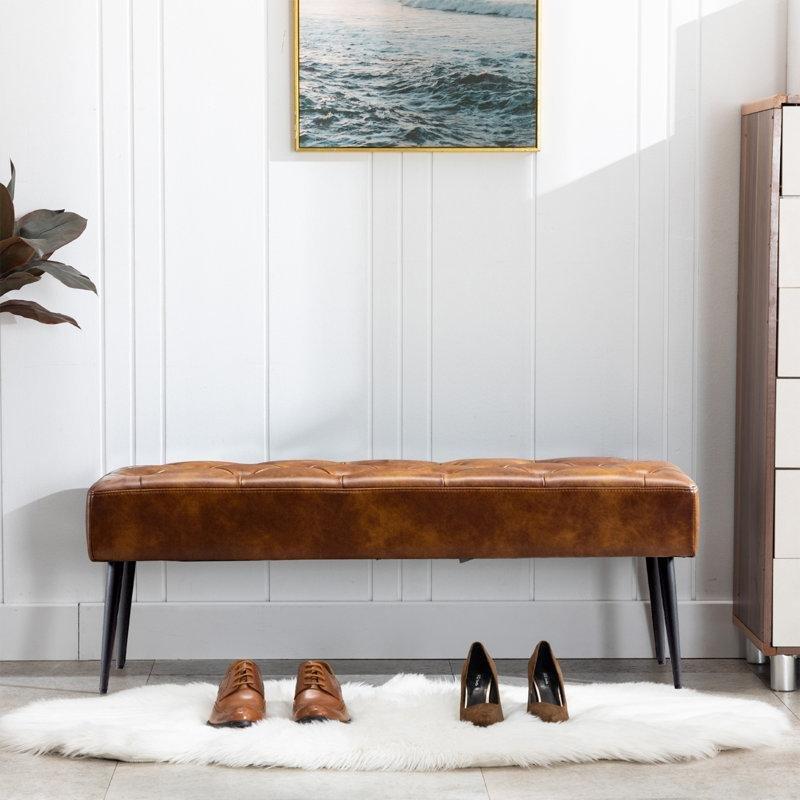 Suni Deri Kapitoneli Metal Ayaklı Bench - 113 cm - 164650