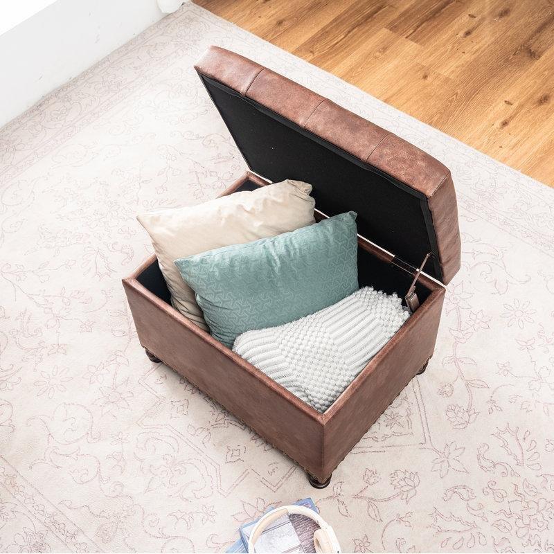 Suni Deri Kapitoneli Zımba Detaylı Sandıklı Puf - 61x45x45 cm - 165214