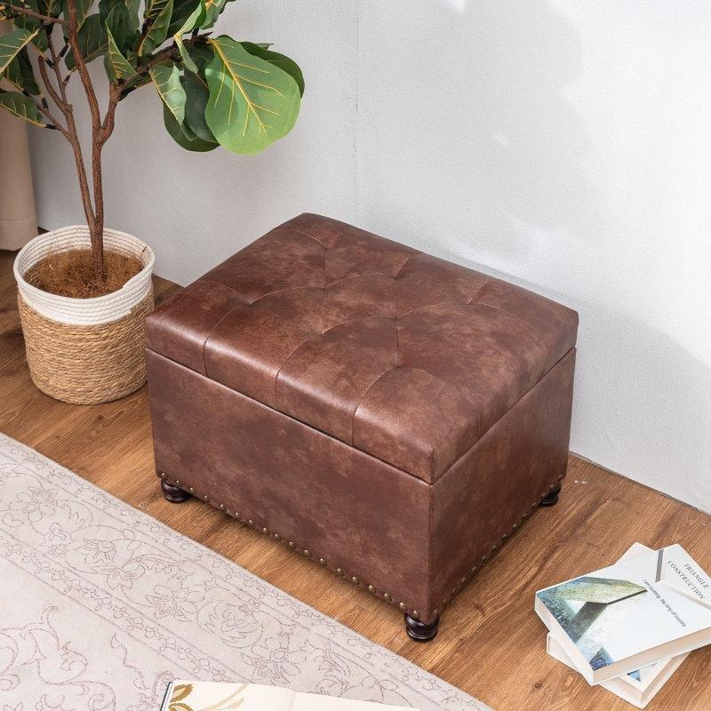 Suni Deri Kapitoneli Zımba Detaylı Sandıklı Puf - 61x45x45 cm - 165214
