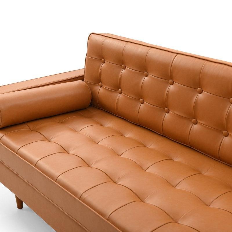 Suni Deri Masif Ahşap Ayaklı Kapitoneli 3 Kişilik Koltuk - 216 cm - 195315