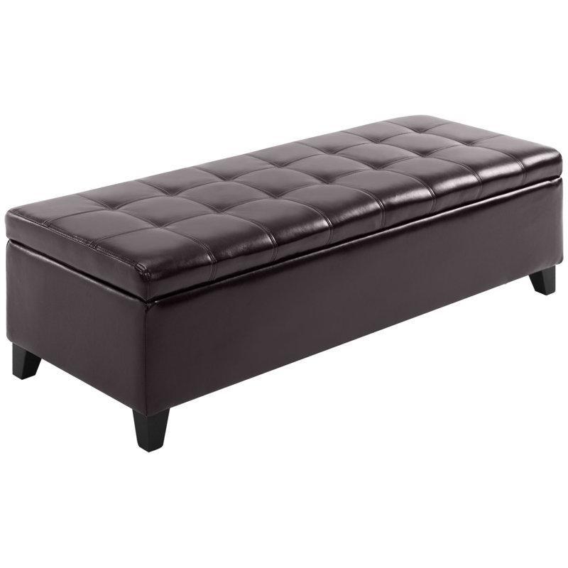 Suni Deri Masif Ahşap Ayaklı Kapitoneli Sandıklı Bench - 164296