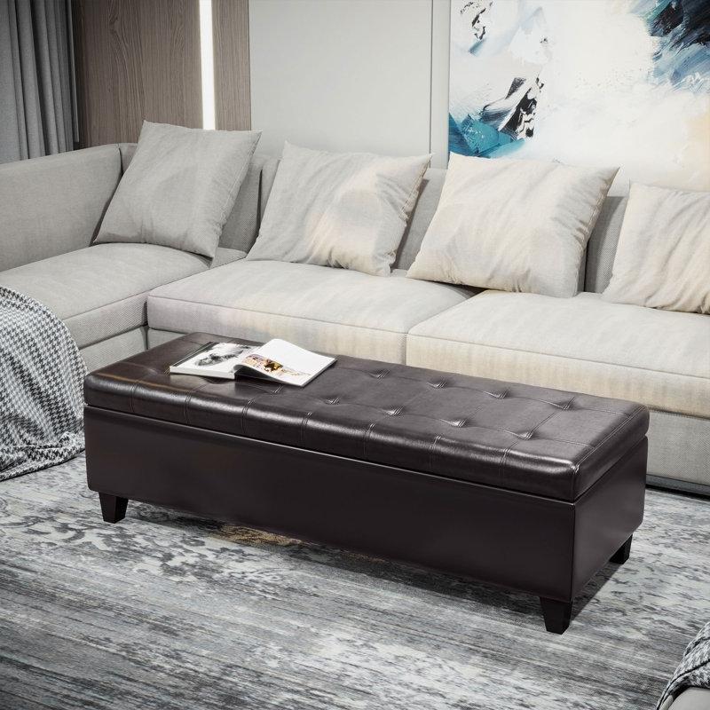 Suni Deri Masif Ahşap Ayaklı Kapitoneli Sandıklı Bench - 164296 Suni Deri Masif Ahşap Ayaklı Kapitoneli Sandıklı Bench - 164296