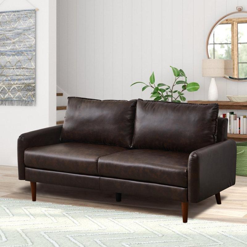 Suni Deri Masif Ahşap Yuvarlak Kolçaklı İkili Koltuk - 178x82x84 cm - 207071