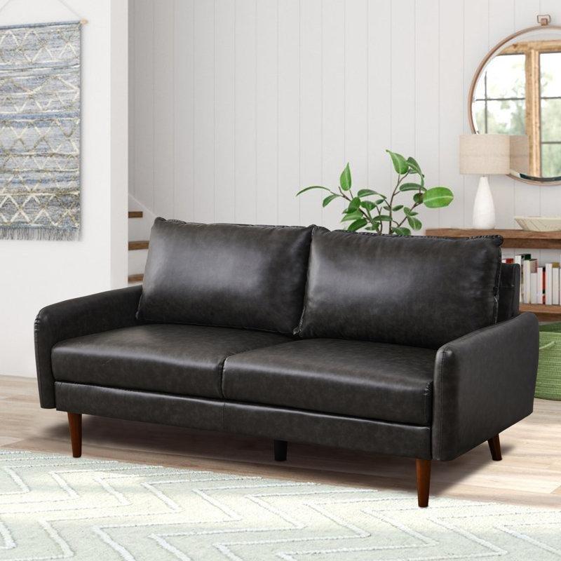 Suni Deri Masif Ahşap Yuvarlak Kolçaklı İkili Koltuk - 178x82x84 cm - 207071