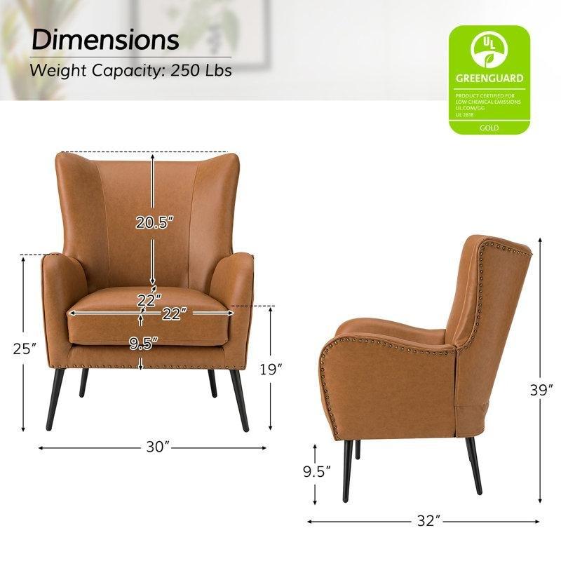 Suni Deri Metal Ayaklı Kulaklı Zımba Detaylı 2li Set Tekli Koltuk - 77 cm - 203031