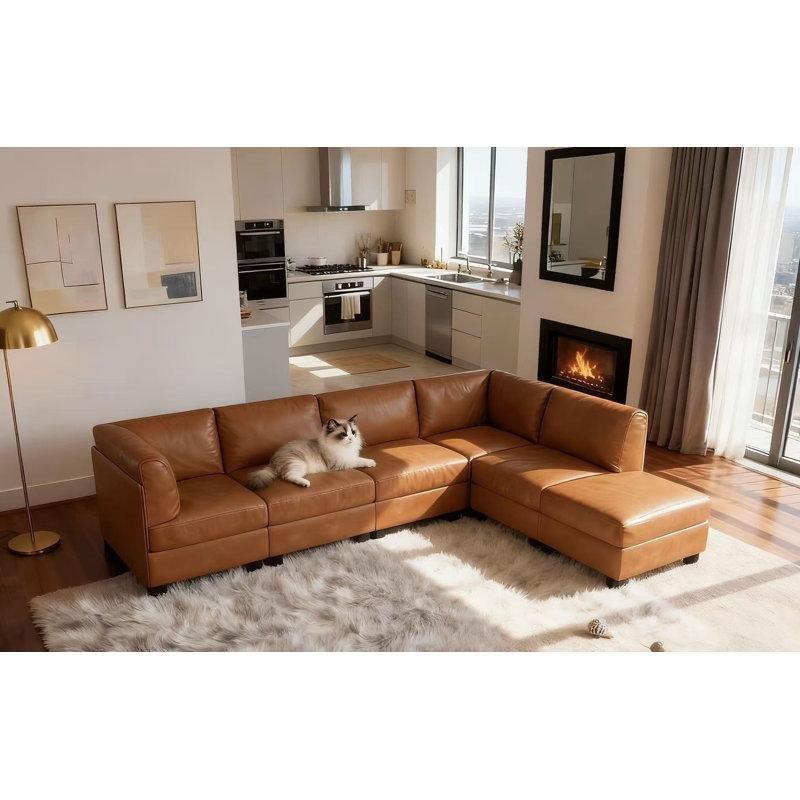 Suni Deri Modüler Yönü Değiştirilebilir Puflu L Köşe Koltuk Takımı - 229x153 cm - 192954