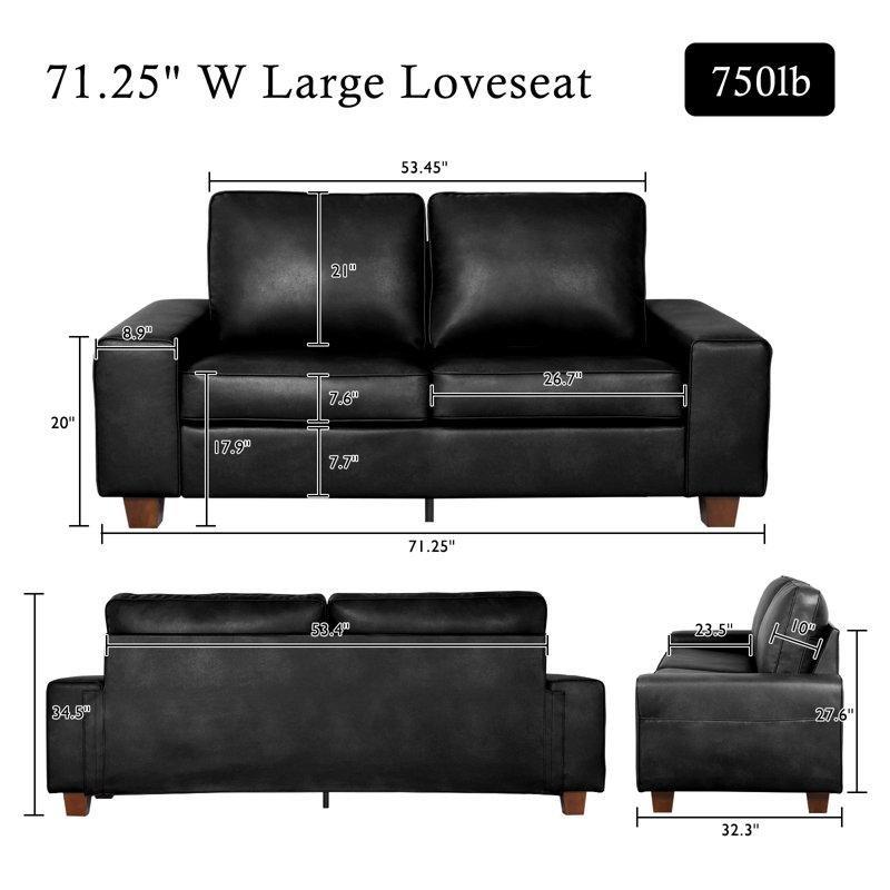 Suni Deri Saklama Cepli Kare Kollu Ahşap Ayaklı Koltuk - 181 cm - 196606