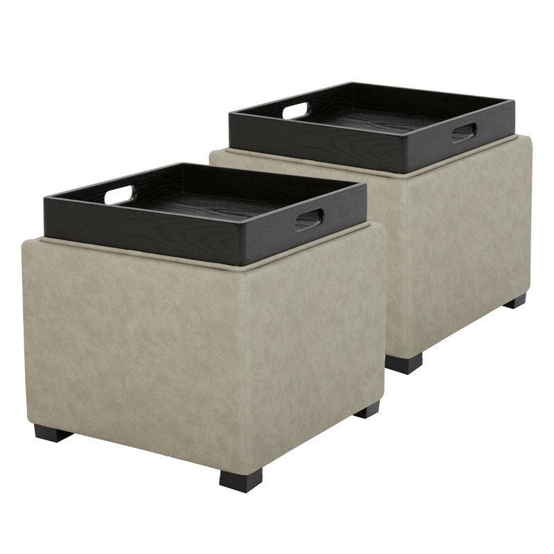 Suni Deri Tepsili Sandıklı Küp Puf 2li Set - 45x45 cm - 165178