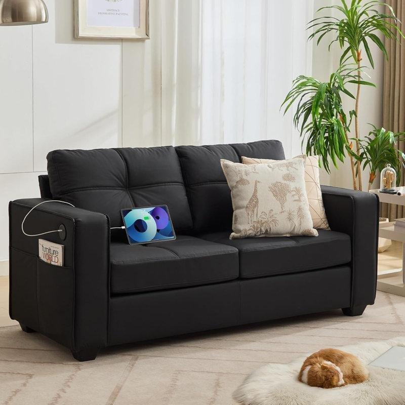 Suni Deri USB Portlu Kapitone İkili Koltuk - 166 cm - 206334
