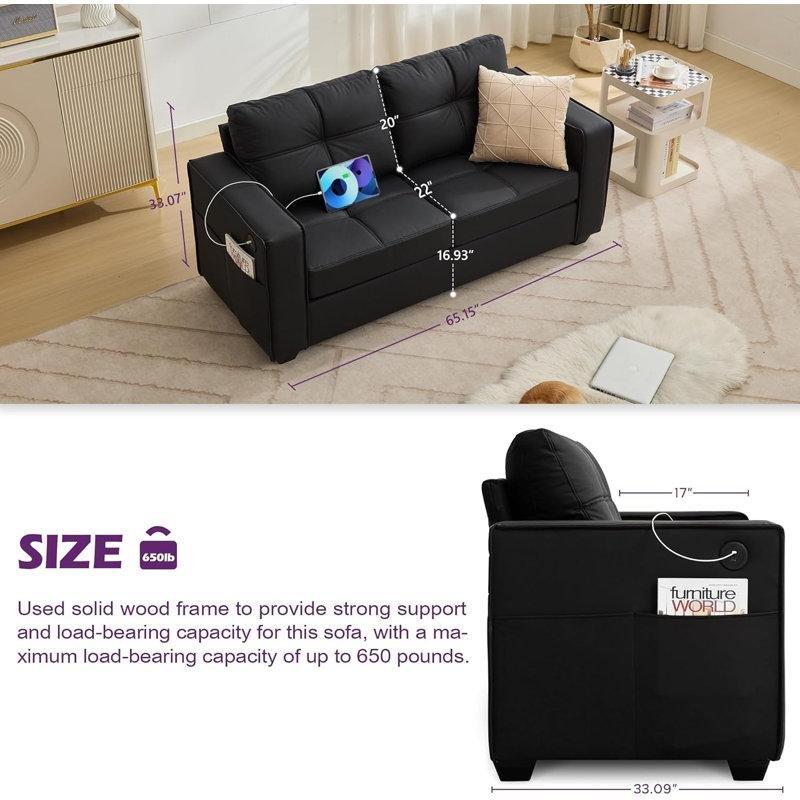 Suni Deri USB Portlu Kapitone İkili Koltuk - 166 cm - 206334