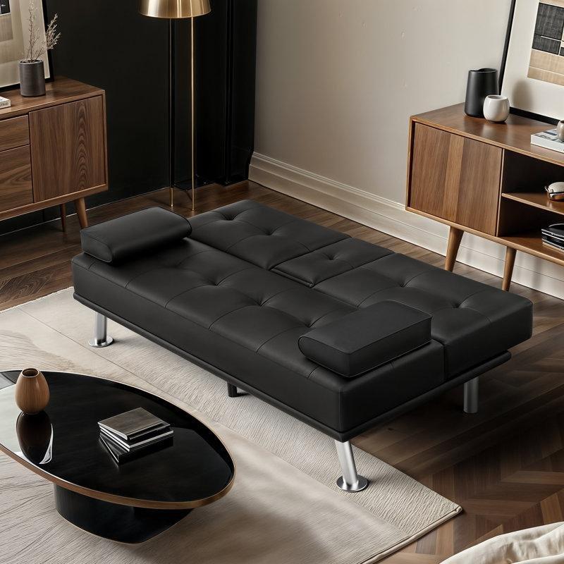 Suni Deri Yatak Olabilen Bardaklıklı İkili Koltuk - 166x93x79 cm - 206527