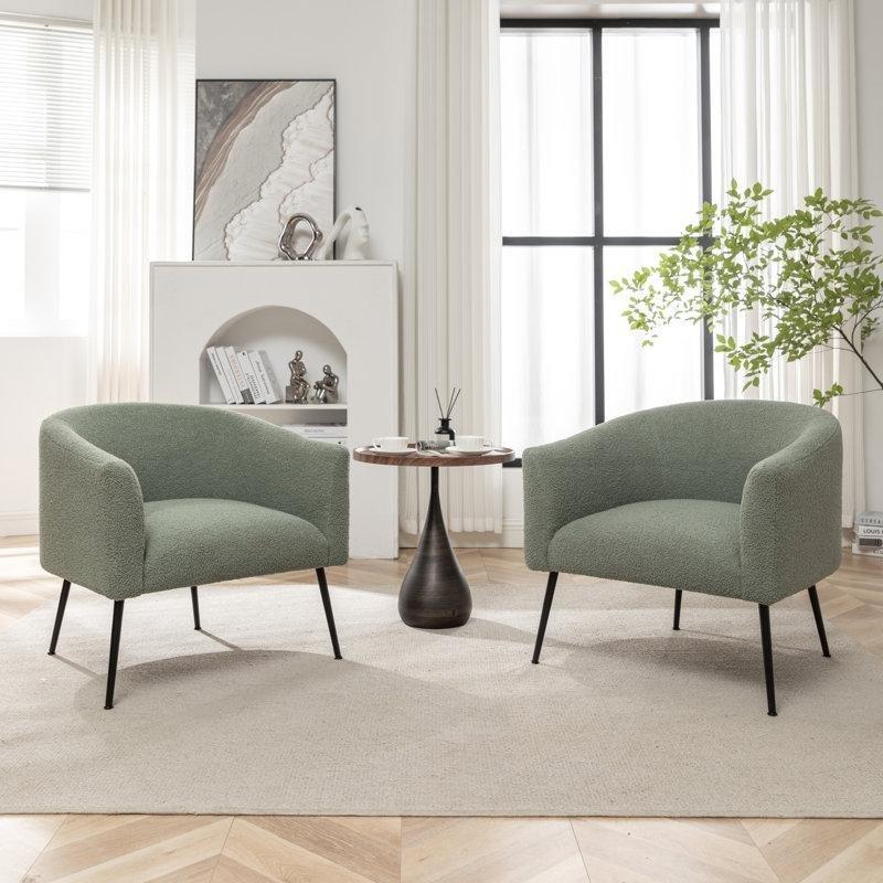 Suni Kürk Döşemeli Metal Ayaklı Fıçı Tasarım Tekli Koltuk - 2li Set - 204763