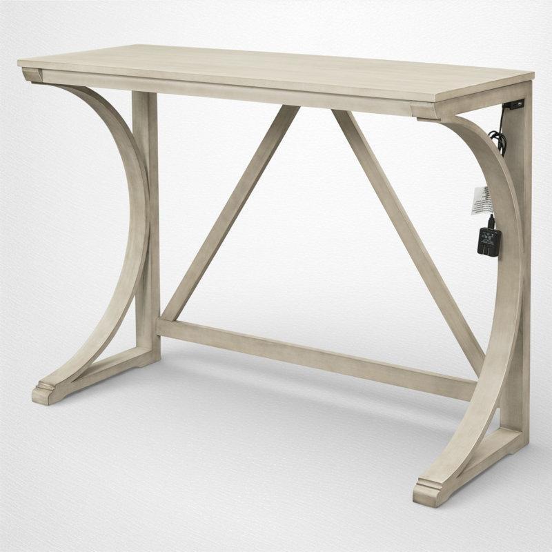 Süt Beyazı Masif Ahşap USB Portlu ve İki Tabureli Country Koltuk Arkası Dresuar - 120x46x92 cm - 217444