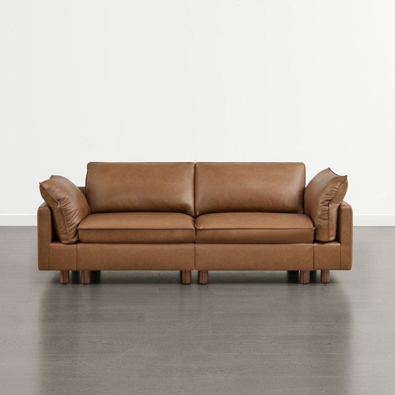 Taba Hakiki Deri Masif Ahşap Ayaklı Modüler İkili Koltuk - 234 cm - 206265