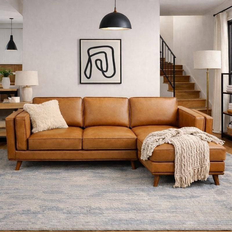 Taba Hakiki Deri Masif Ahşap Ayaklı Şezlonglu Köşe Koltuk - 232 cm - 192907