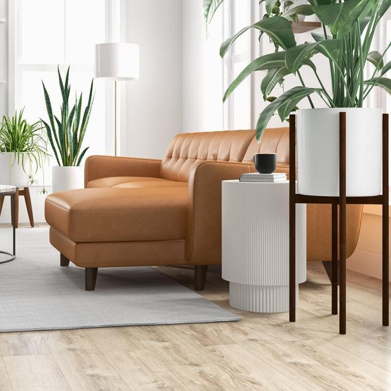 Taba Rengi Hakiki Deri Kapitoneli L Şekilli Şezlonglu Koltuk - 282 cm - 193399