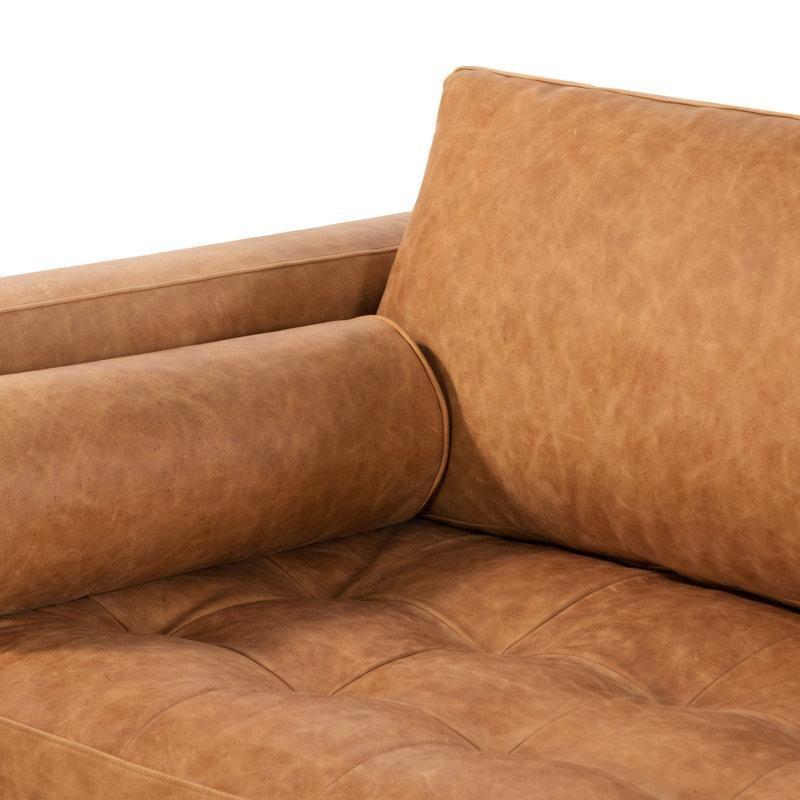 Taba Rengi Hakiki Deri Masif Ahşap Kapitoneli L Köşe Koltuk - 193273