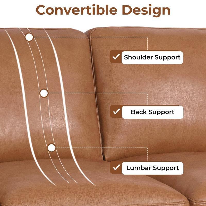 Taba Rengi Hakiki Deri Masif Ahşap Kare Kollu Üçlü Koltuk - 188 cm - 196495