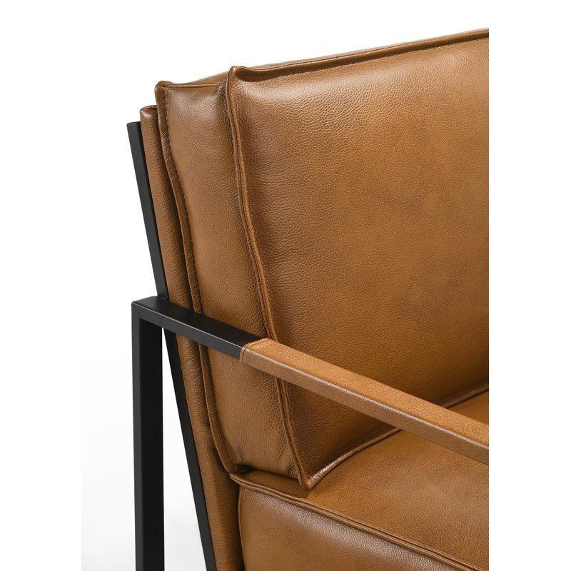 Taba Rengi Hakiki Deri Metal İskeletli Yüzyıl Ortası Tasarım Tekli Koltuk - 204400