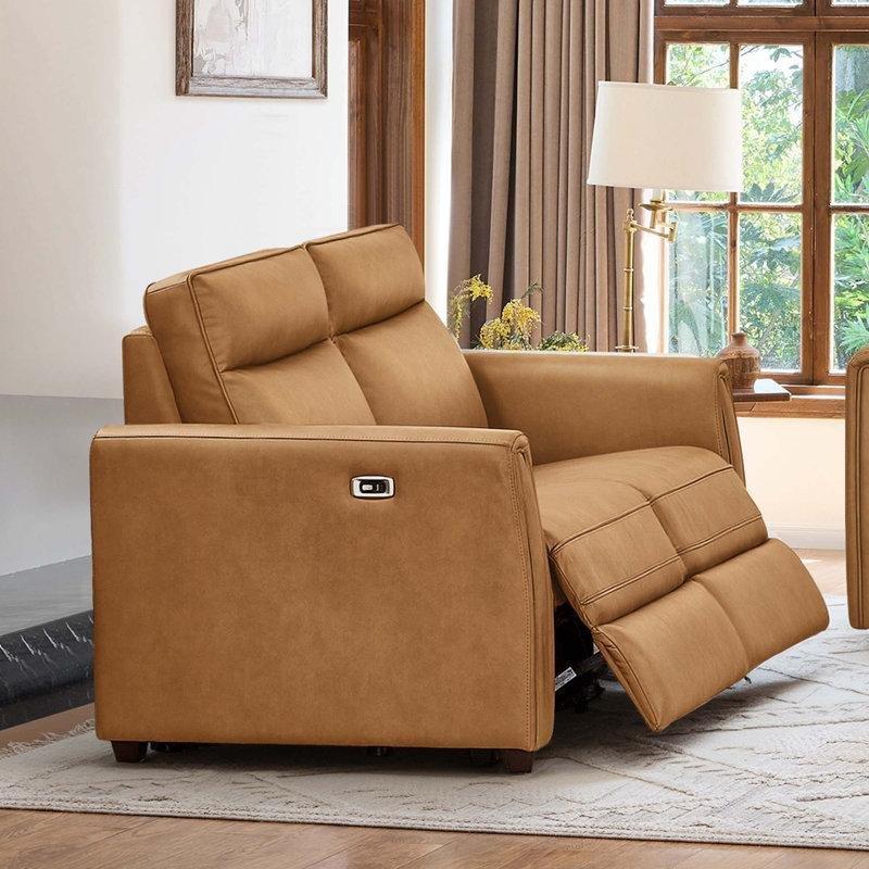 Taba Suni Deri USB Portlu Elektrikli Mekanizmalı İkili Koltuk - 147 cm - 207969