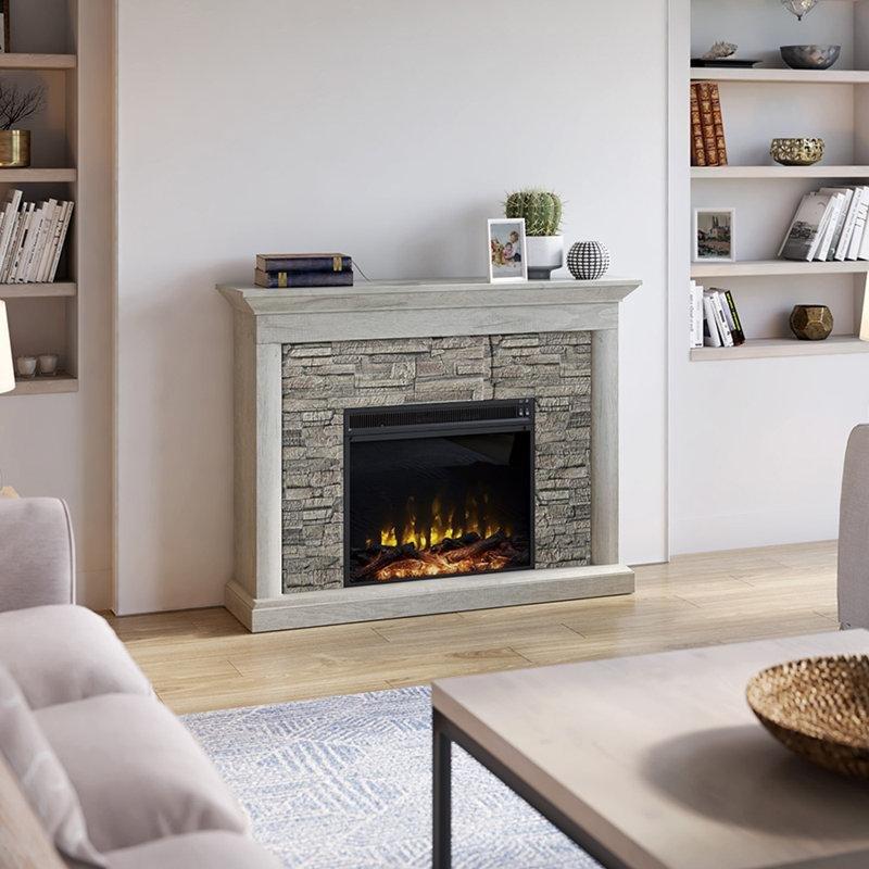 Taş Desenli Ahşap Isı Veren Akıllı Kontrol Fanlı Elektrikli Şömine - 121 cm - 184502